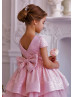 Cap Sleeves Pink Sequin Tulle V Back Flower Girl Dress